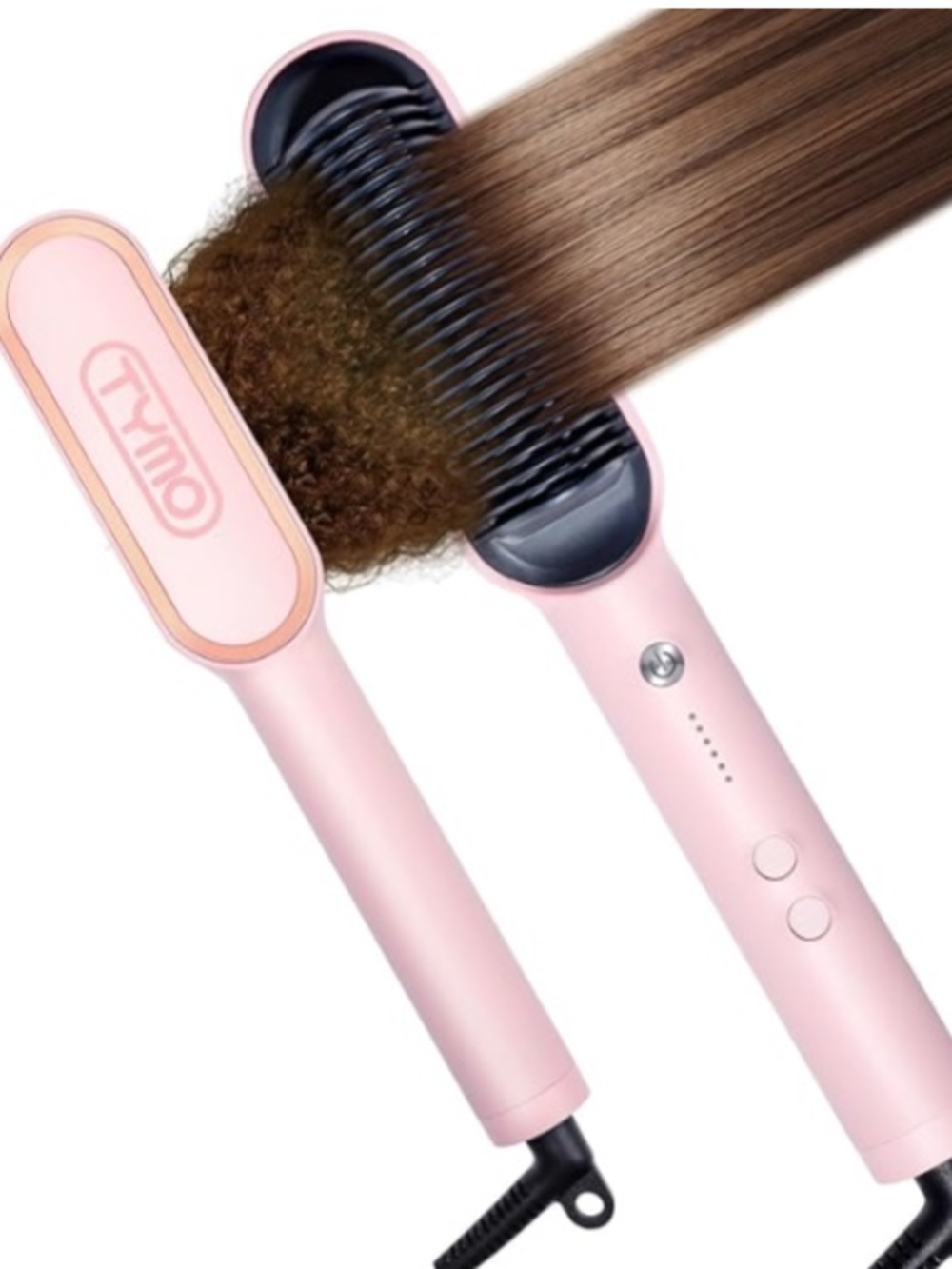 TYMO Ring Hair Straightener Brush -  Iron with Built-in Comb, Pink, NWT